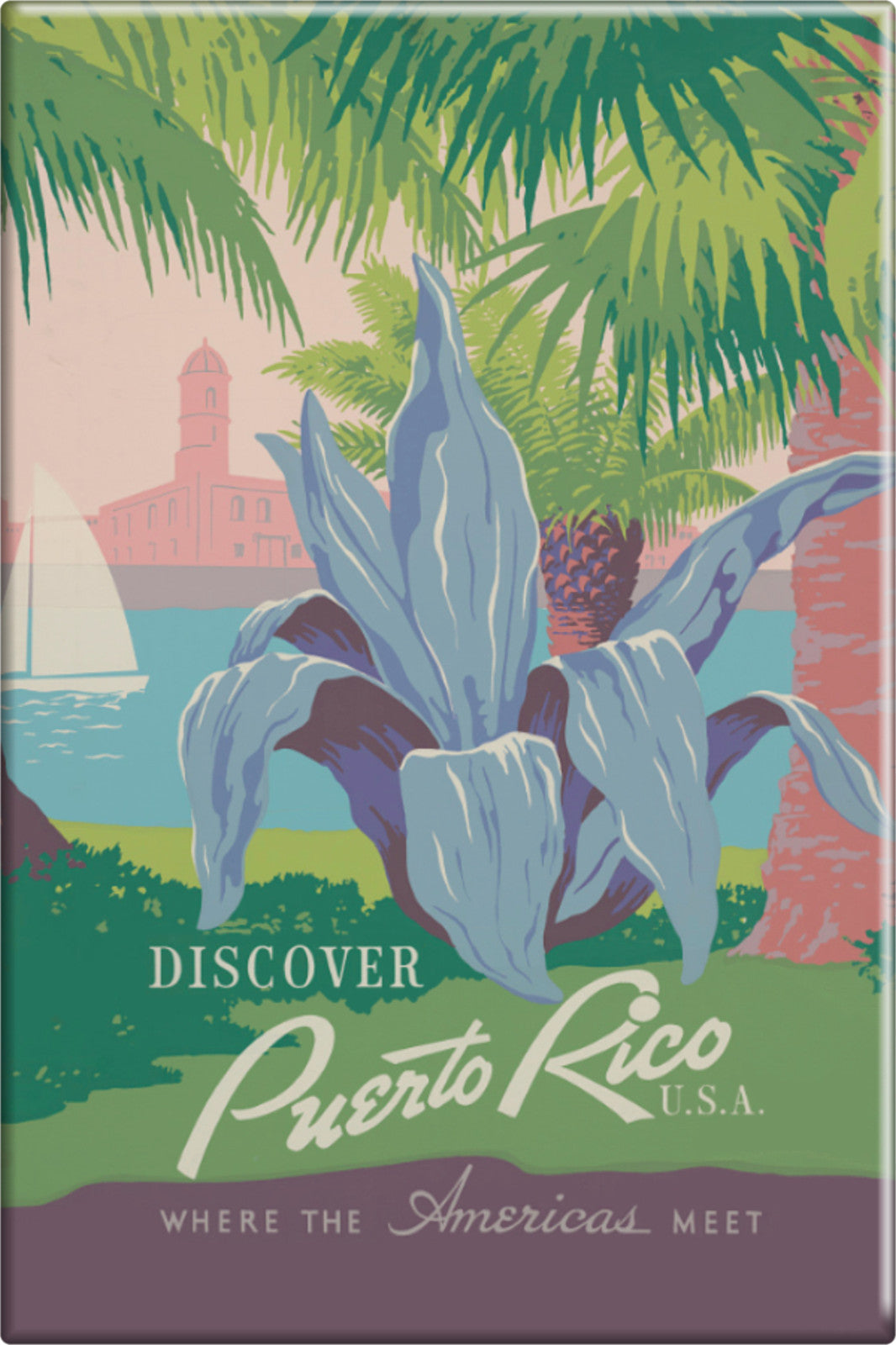 Travel Compact Mirror with Vintage Puerto Rico Poster - 2 x 3 Inches