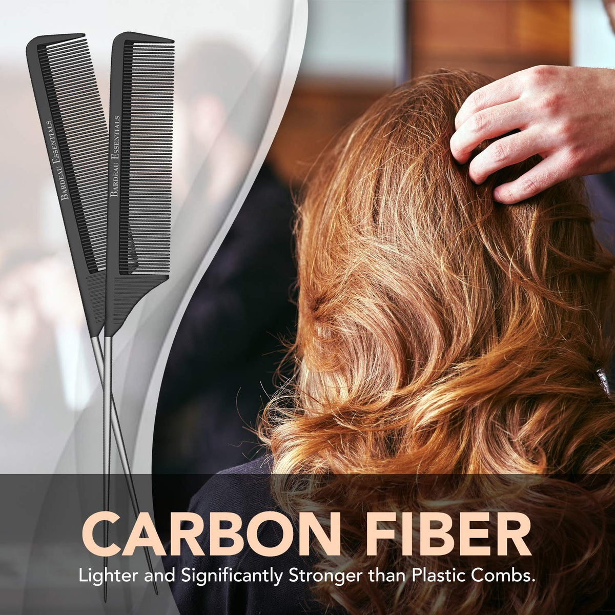 Professional 8.8 Inch Tail Comb with Carbon Fiber & Stainless Steel Pin Tail - Salon Quality