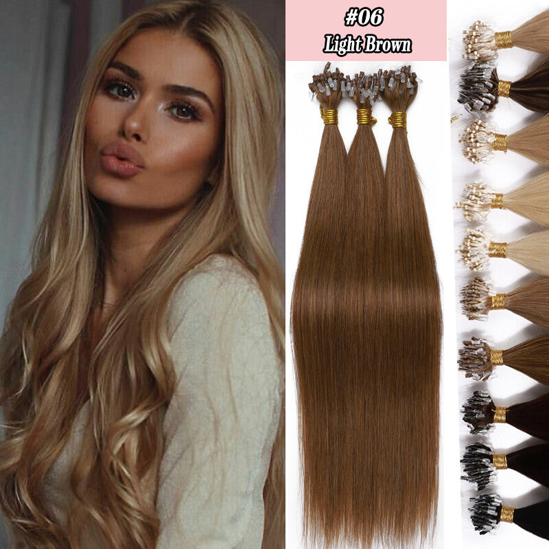 Micro Ring Hair Extensions - Remy Human Hair, Straight, Multiple Lengths & Colors