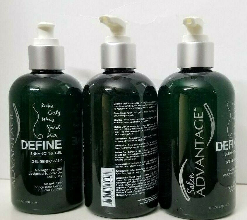 Define Enhancing Hair Gel - Kinky, Curly, Wavy, Spiral Hair - 3 Pack 8oz with Pump