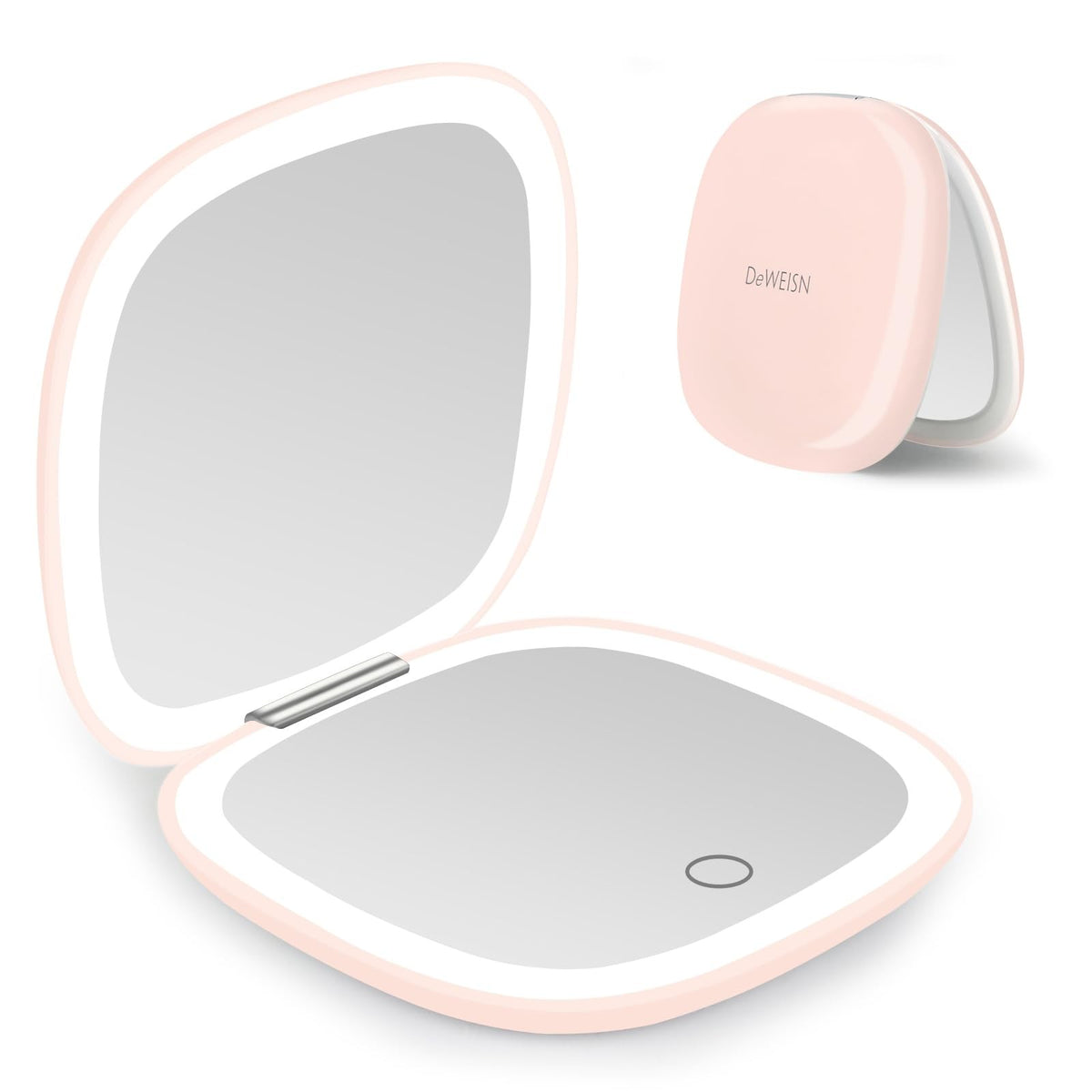 Lighted Travel Makeup Mirror with 1X/10X Magnification, Dimmable Double-Sided Pink