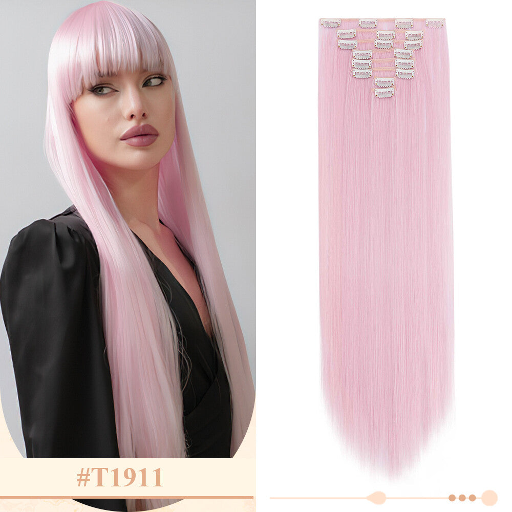 Clip-In Hair Extensions Full Head Ombre Highlight Synthetic Thick Hair 8-24 Inches
