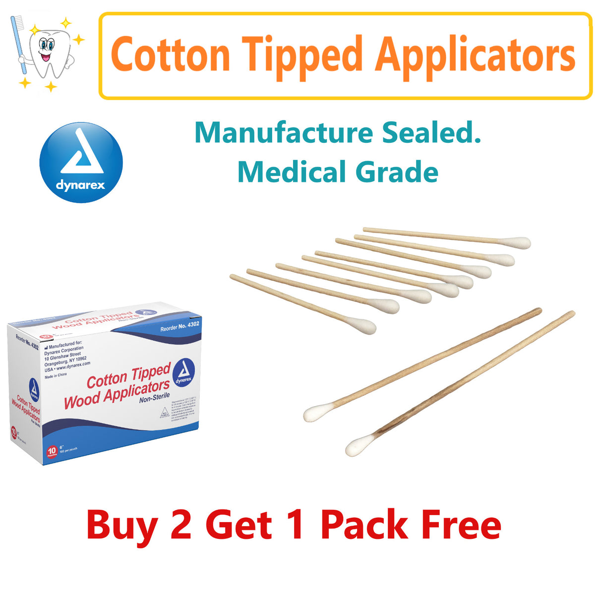 Medical Cotton Tipped Wood Applicators 6 Inch Sterile Non-Sterile Pack of 200