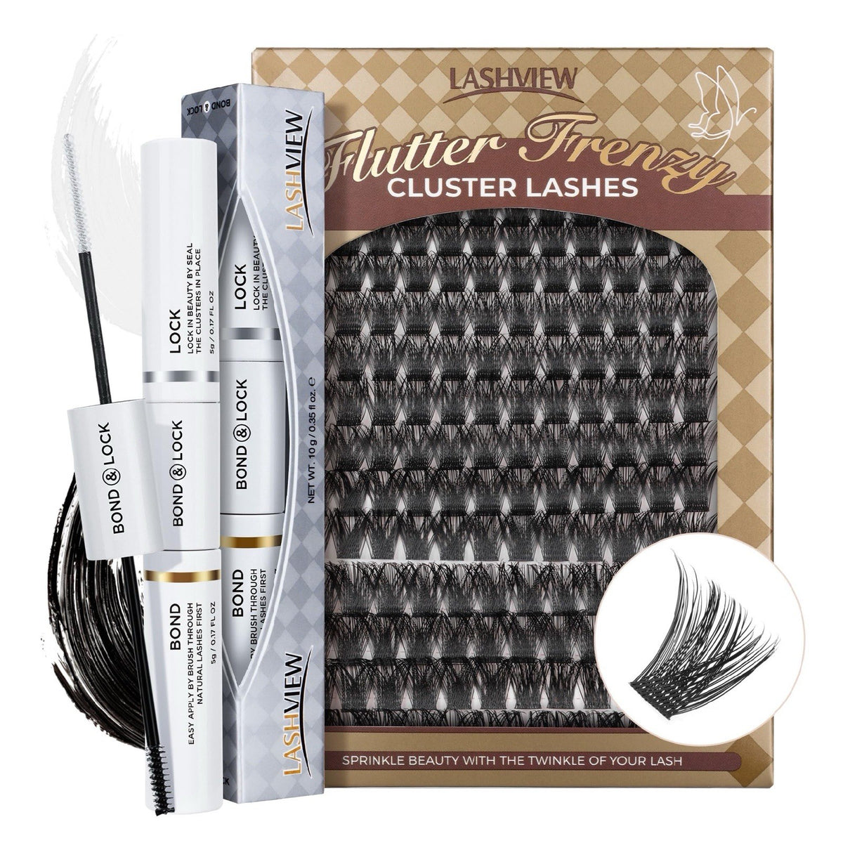 Cluster Eyelash Extensions Kit with Bond, Remover & Tweezers - 9-16mm 56D 168pcs