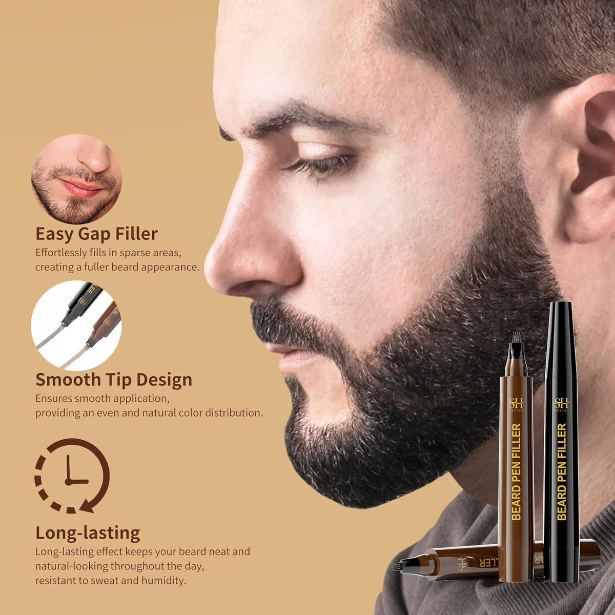 Men's Waterproof Instant Beard Pencil Filler - Natural Look, Black