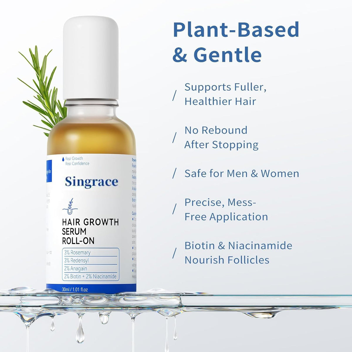 Hair Growth Serum, Biotin, Roll-On, Thinning Treatment, 30ml,