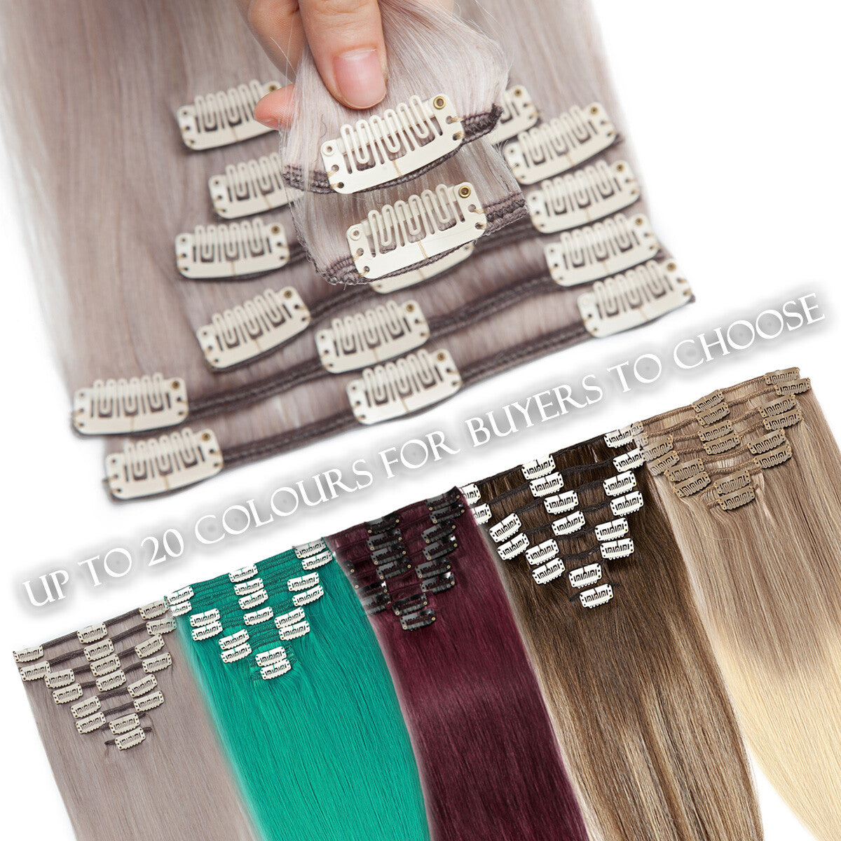 Clip-In Hair Extensions Full Head Set - Remy Human Hair, Multiple Colors & Lengths