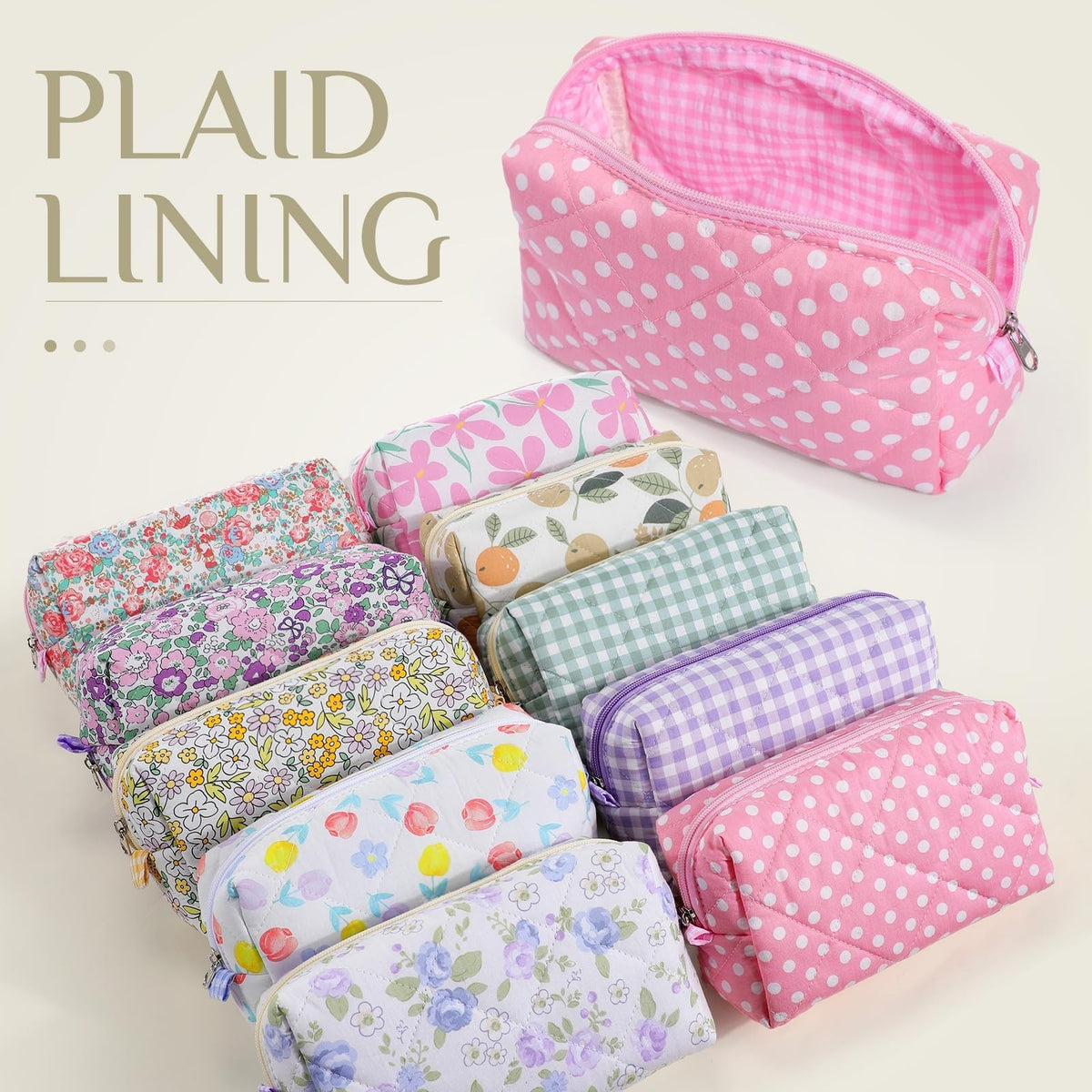 10 Pack Floral Quilted Makeup Bags Cotton Cosmetic Organizer Travel Pouch