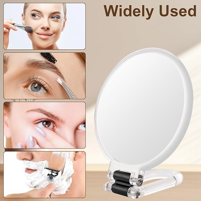 Double Sided Foldable Travel Makeup Mirror with Magnification - Black & Clear Options