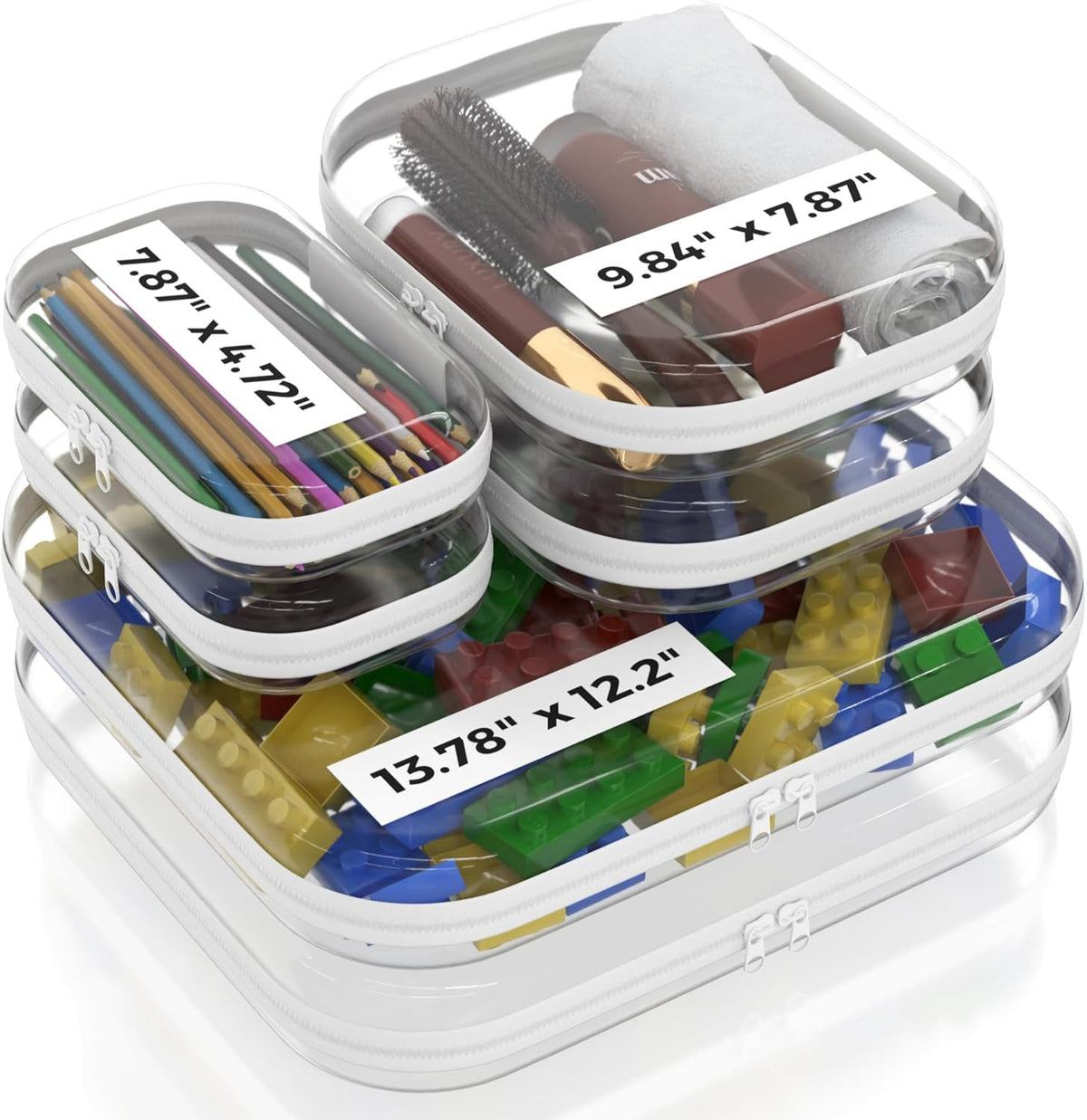 Heavy Duty Clear Plastic Travel Organizer Cases 6 Pack - 13.7" Large, Medium & Small