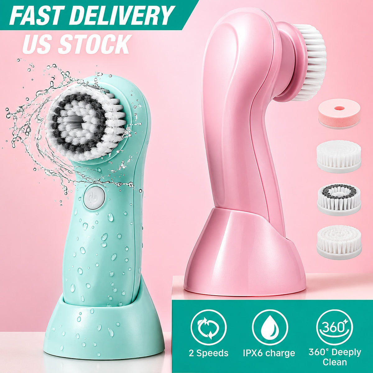 3in1 Rechargeable Electric Facial Cleansing Brush Set Face Body