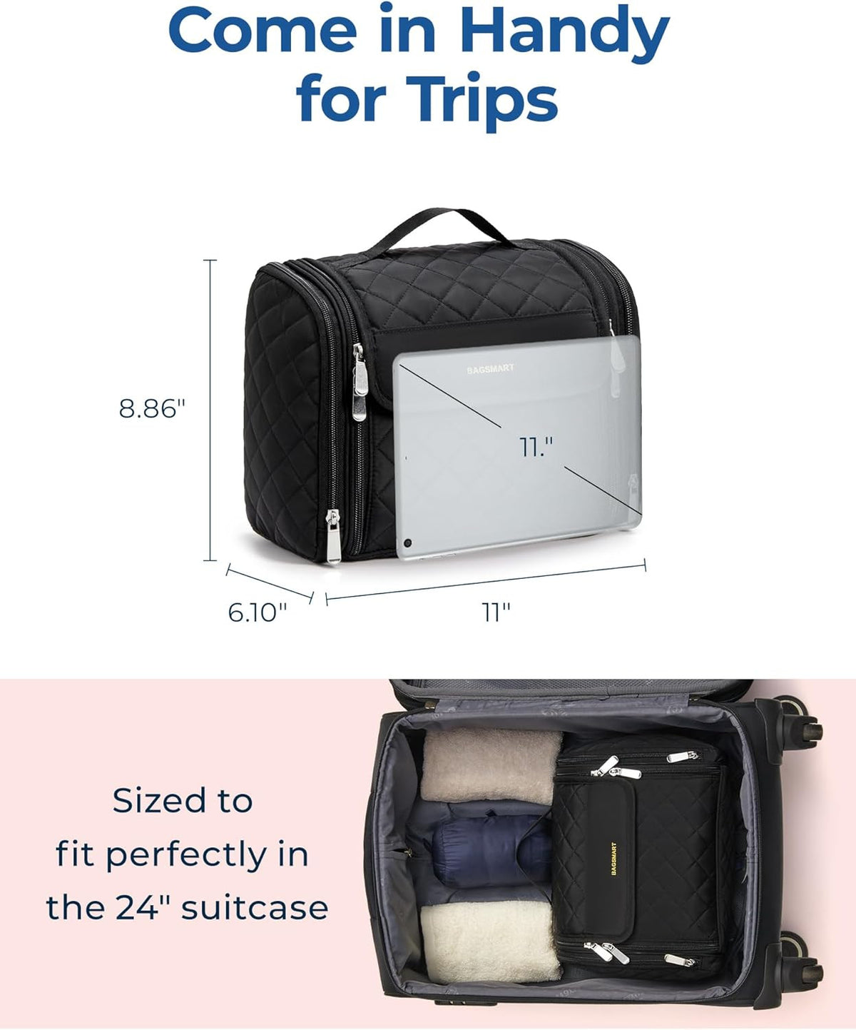 Large Capacity Hanging Makeup Bag with Travel Organizer and Clear Pockets