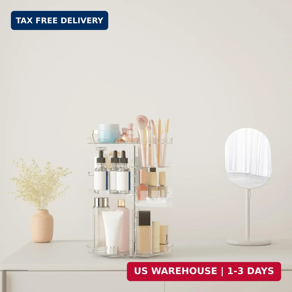 Rotating Makeup Organizer with Adjustable Layers - Spinning Vanity Storage for Cosmetics & Skincare