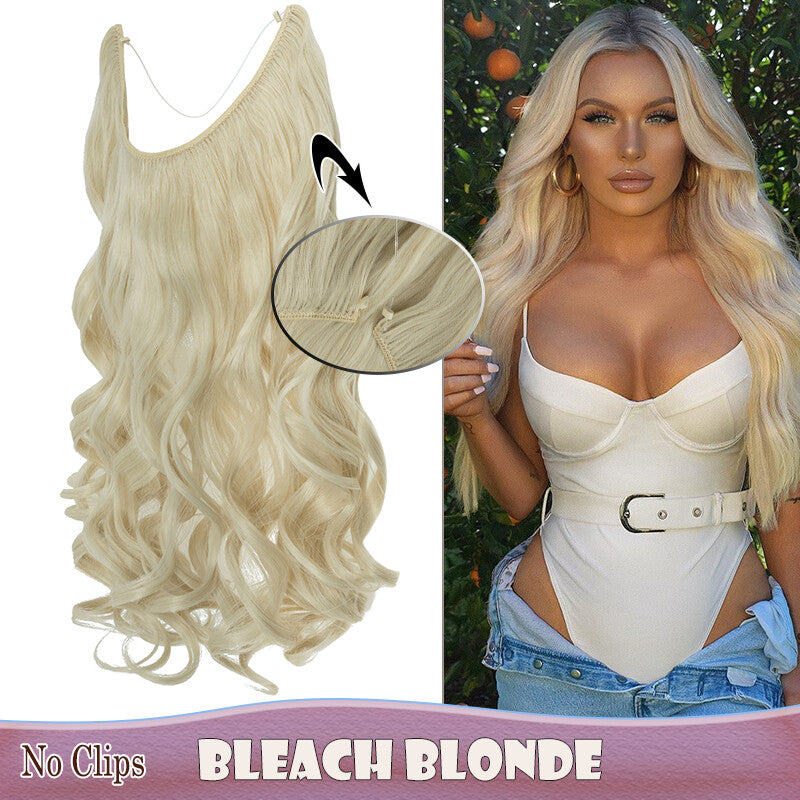 Invisible Wire Clip-In Hair Extensions with Clips & Replacement Wires - Natural & Wavy, 20/24 Inch