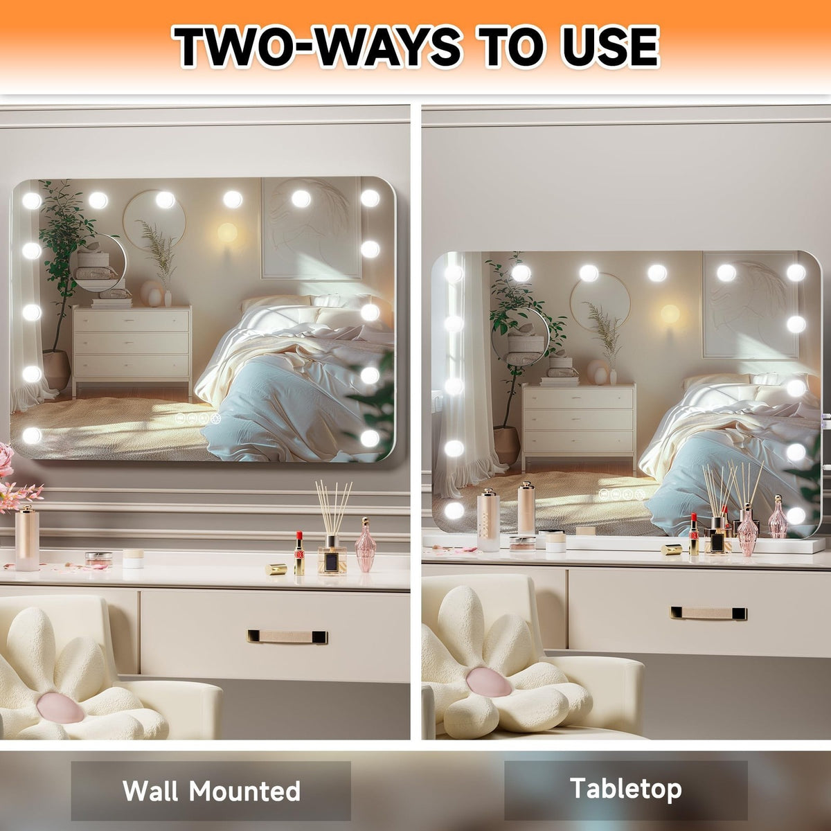 Hollywood Lighted Vanity Mirror with Dimmable LED, 28x20 Inches, Touch Control