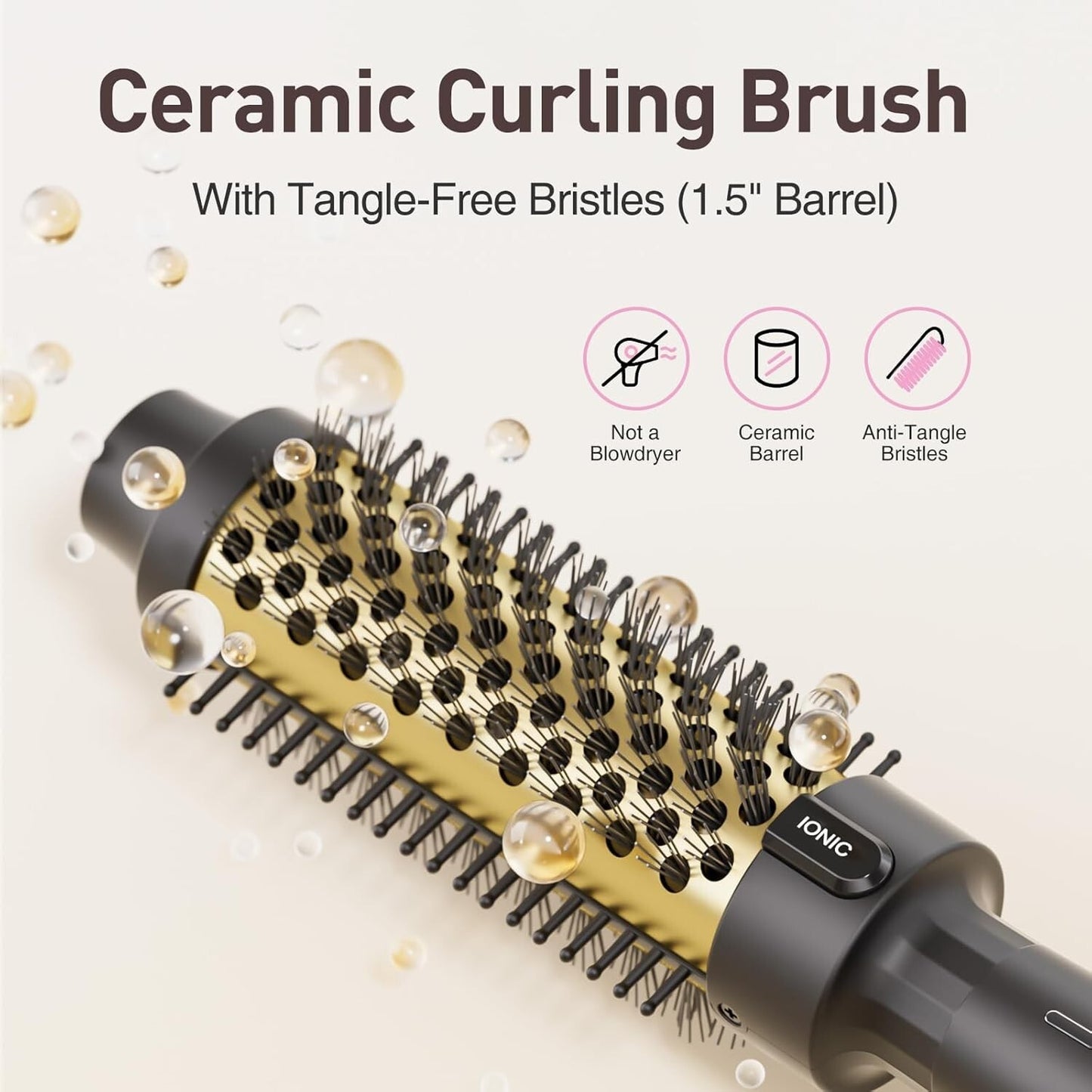 Thermal Round Hair Curling Brush 1.5 Inch with 2 Heat Settings - Black & Gold