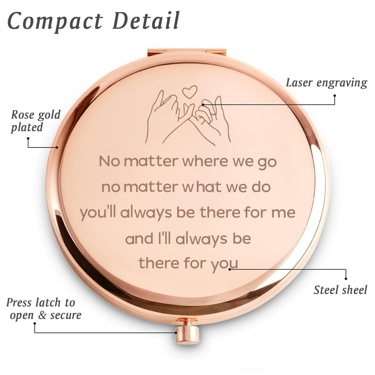 Personalized Compact Mirror Gift for Best Friend Women Girls - Custom BFF Jewelry Accessory