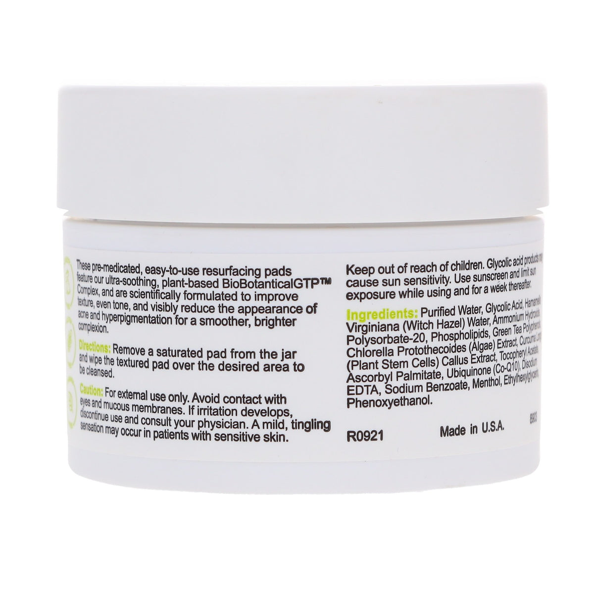 Glycolic Acid 20% Resurfacing Peel Pads - Exfoliating Skin Care 60 Count