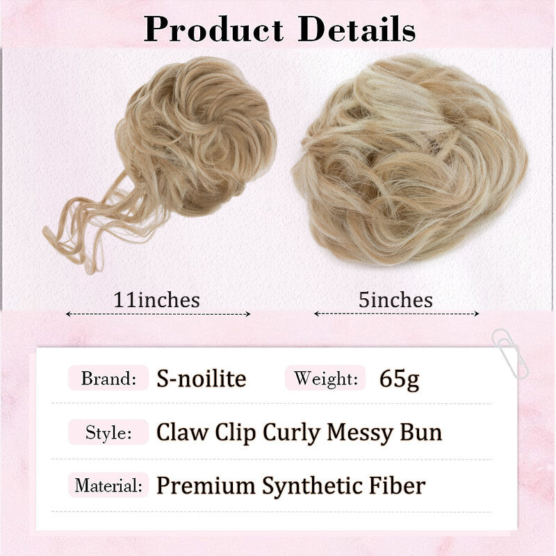 Natural Clip-On Messy Bun Hair Extension with Claw Clip - Blonde