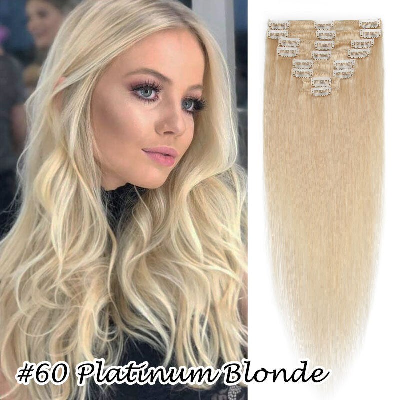 Clip-In Human Hair Extensions Full Head - Virgin Remy, Multiple Colors & Lengths