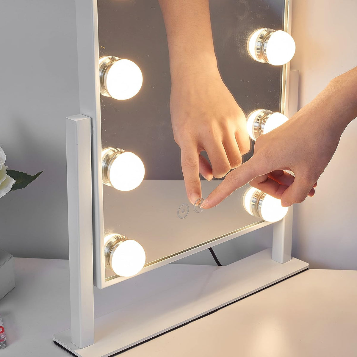Lighted Vanity Mirror with Dimmable LED Bulbs & 10X Magnifier, Adjustable Brightness & 3 Color Modes