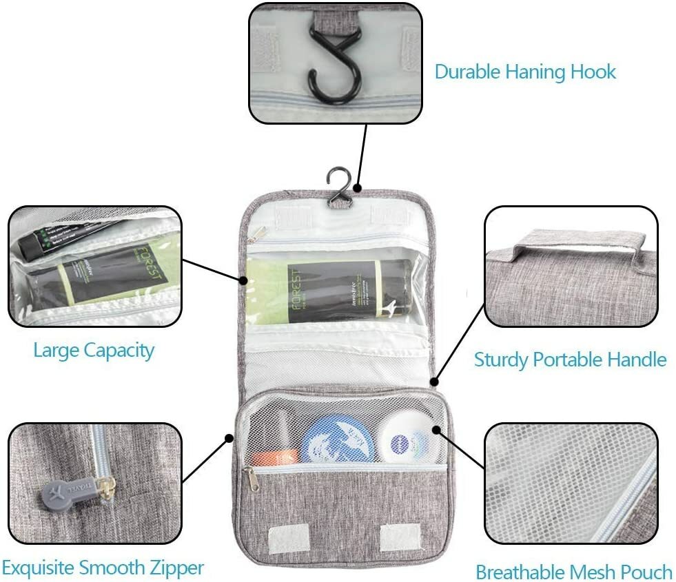 Waterproof Hanging Travel Toiletry Bag with Multiple Compartments