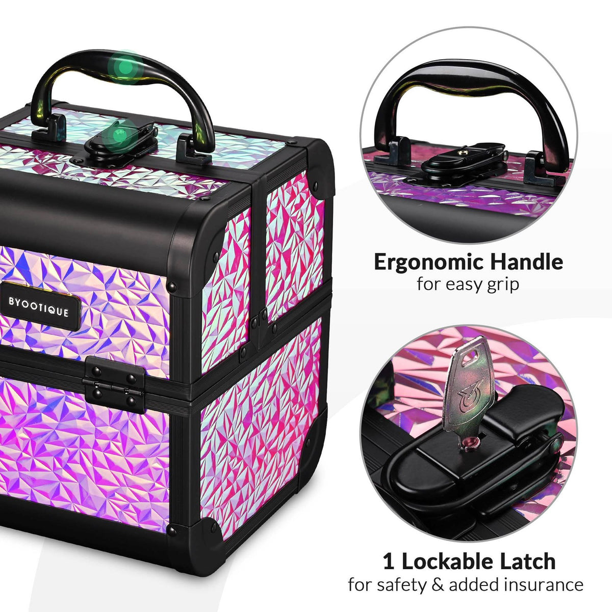 Mermaid Pink Makeup Train Case with Extendable Trays and Mirror