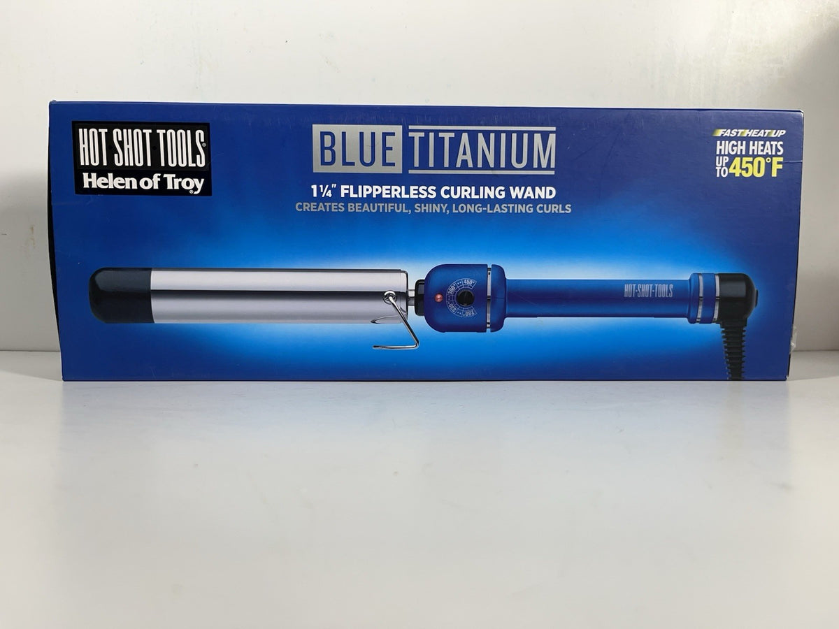 Hot Shot Tools Blue Titanium 1 1/4 Inch Curling Iron - Flipperless Hair Styling Tool