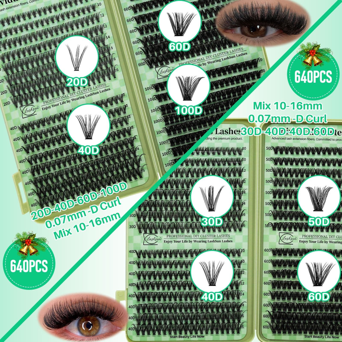 Lash Clusters Kit Wispy False Eyelashes 2304PCS Reusable Strip Lashes