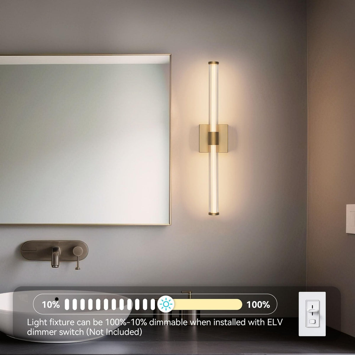 25in Modern Gold Vanity Light Fixture for Bathroom Mirror - Dimmable LED Wall Sconce