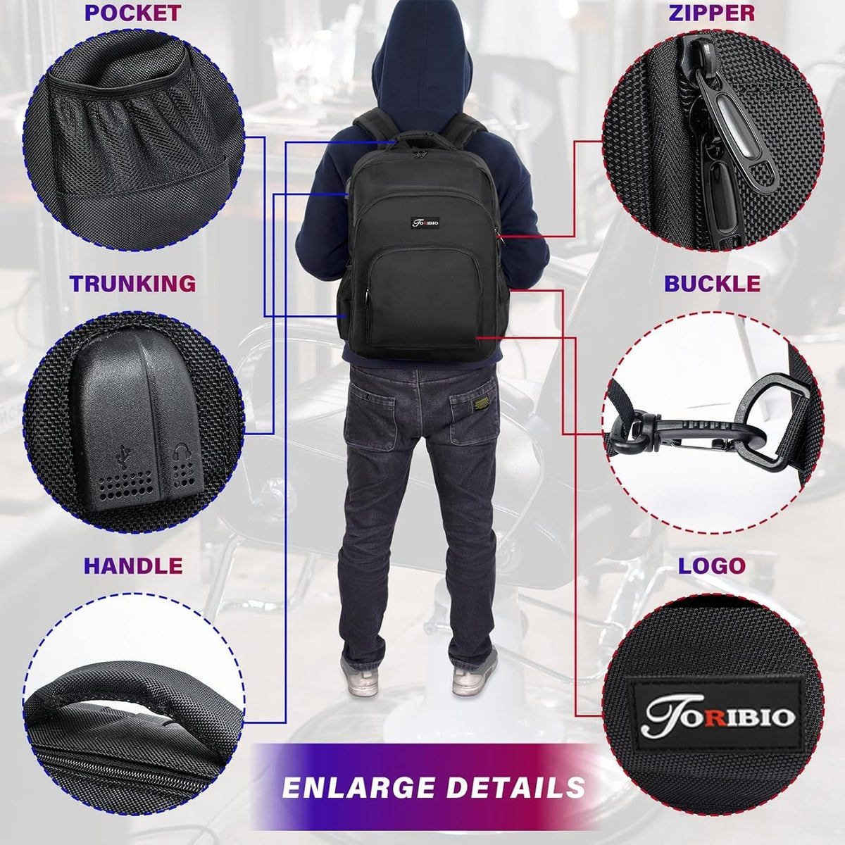 Professional Barber Supplies Backpack - Water Resistant, Large Capacity, USB Charging