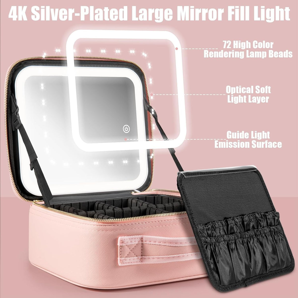 Travel Makeup Case with LED Light Mirror and Adjustable Brightness