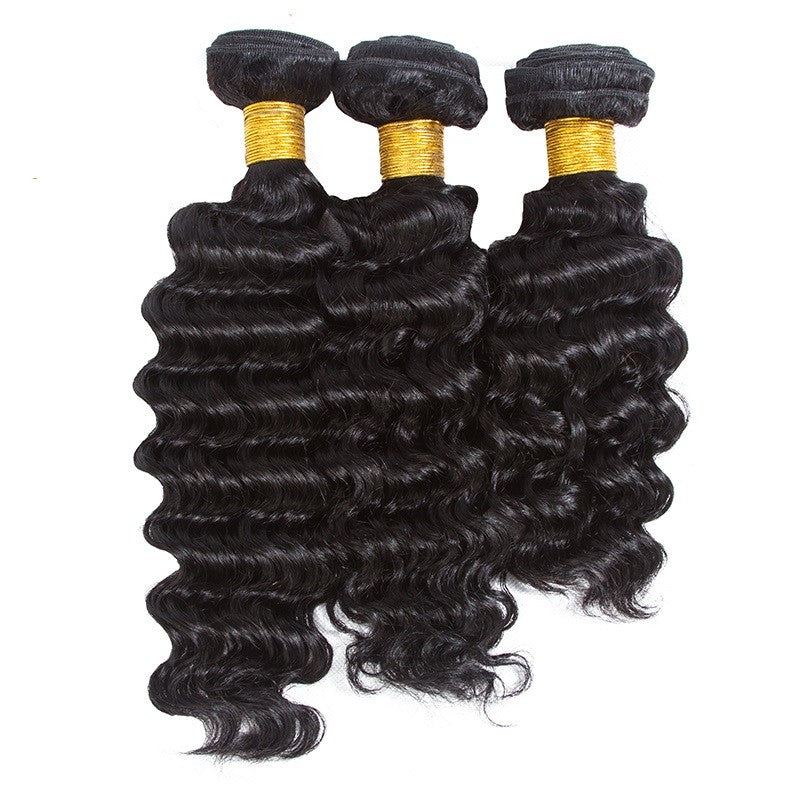 Deep Wave Virgin Human Hair Bundles with Free Part Lace Closure Set