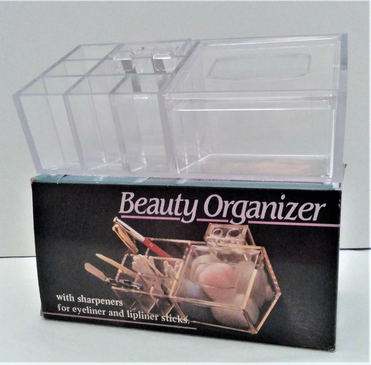 Vintage Clear Acrylic Organizer for Eyeliner Lipliner & Sticks with Sharpeners