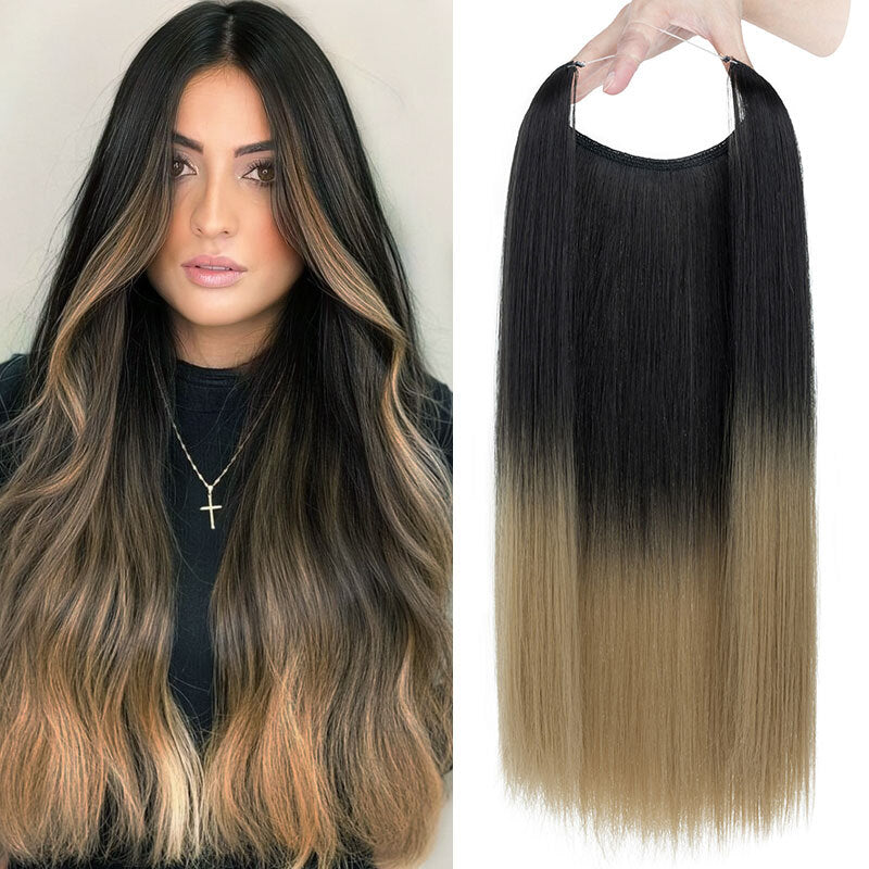 Invisible Wire Hair Extensions - Natural Synthetic Length & Body Wavy or Straight