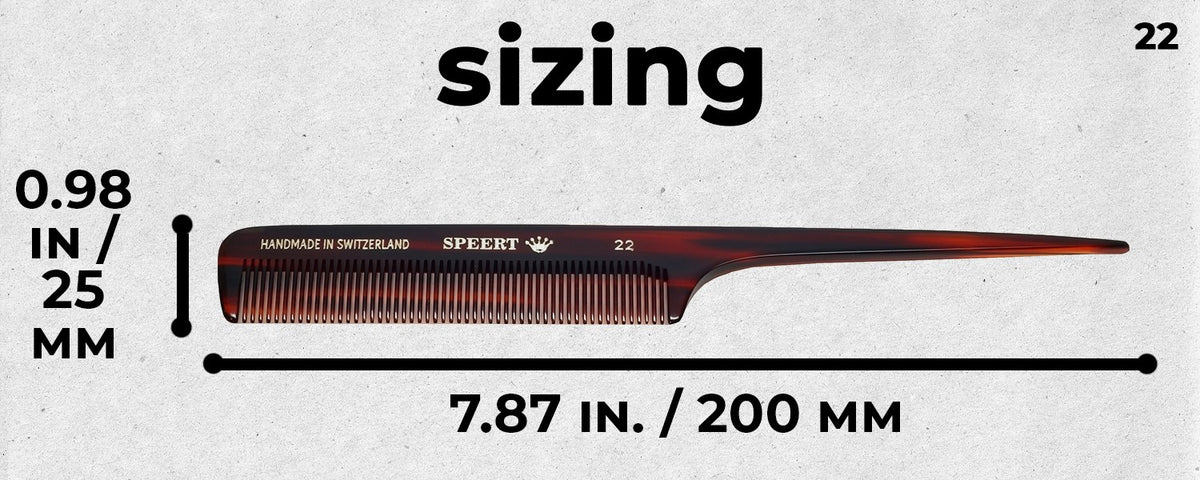 Handmade Swiss Cellulose Acetate Comb - Style #22, Havana Tortoise, 8x1 Inches