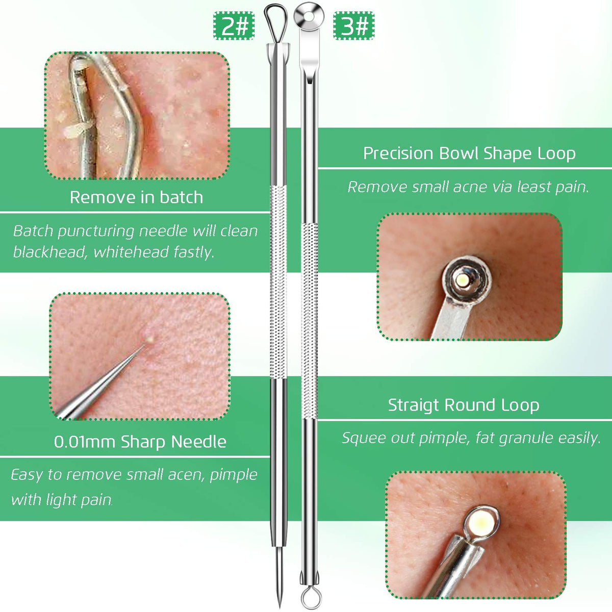 Blackhead Remover Comedone Extractor Set - 5PCS Skin Pore Tool Kit
