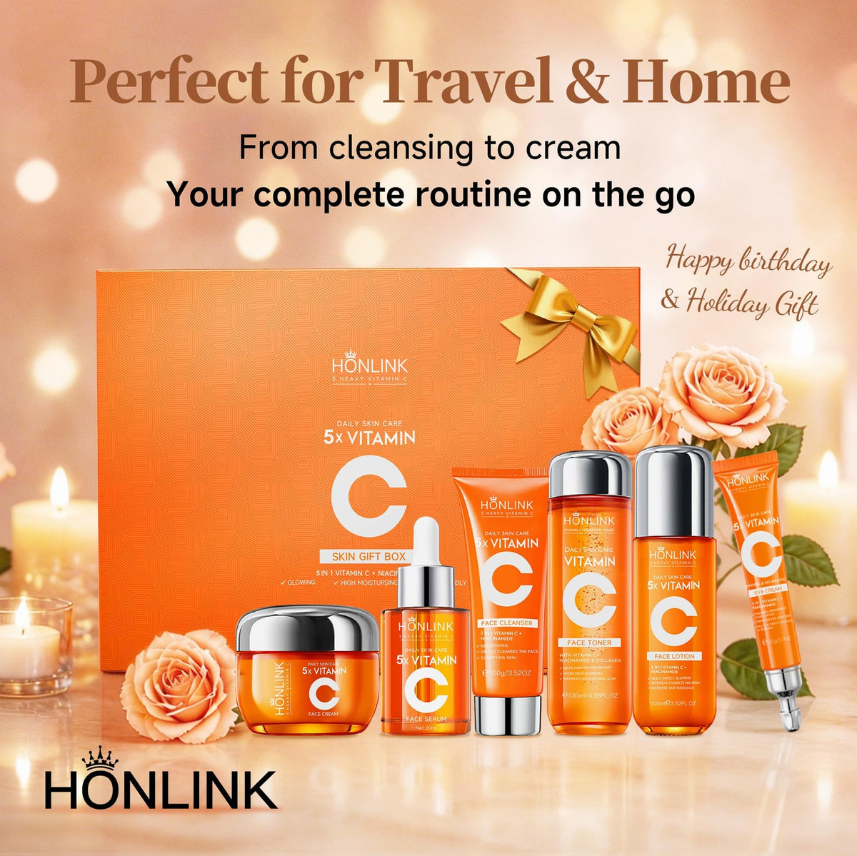 Vitamin C Niacinamide Facial Skincare Set - Complete 6-Step Routine for All Skin Types