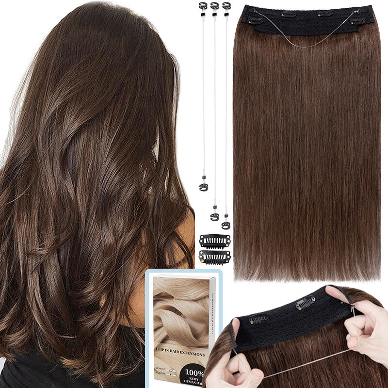 Thick Clip-In Remy Human Hair Extensions Headband Hairpiece & Ring