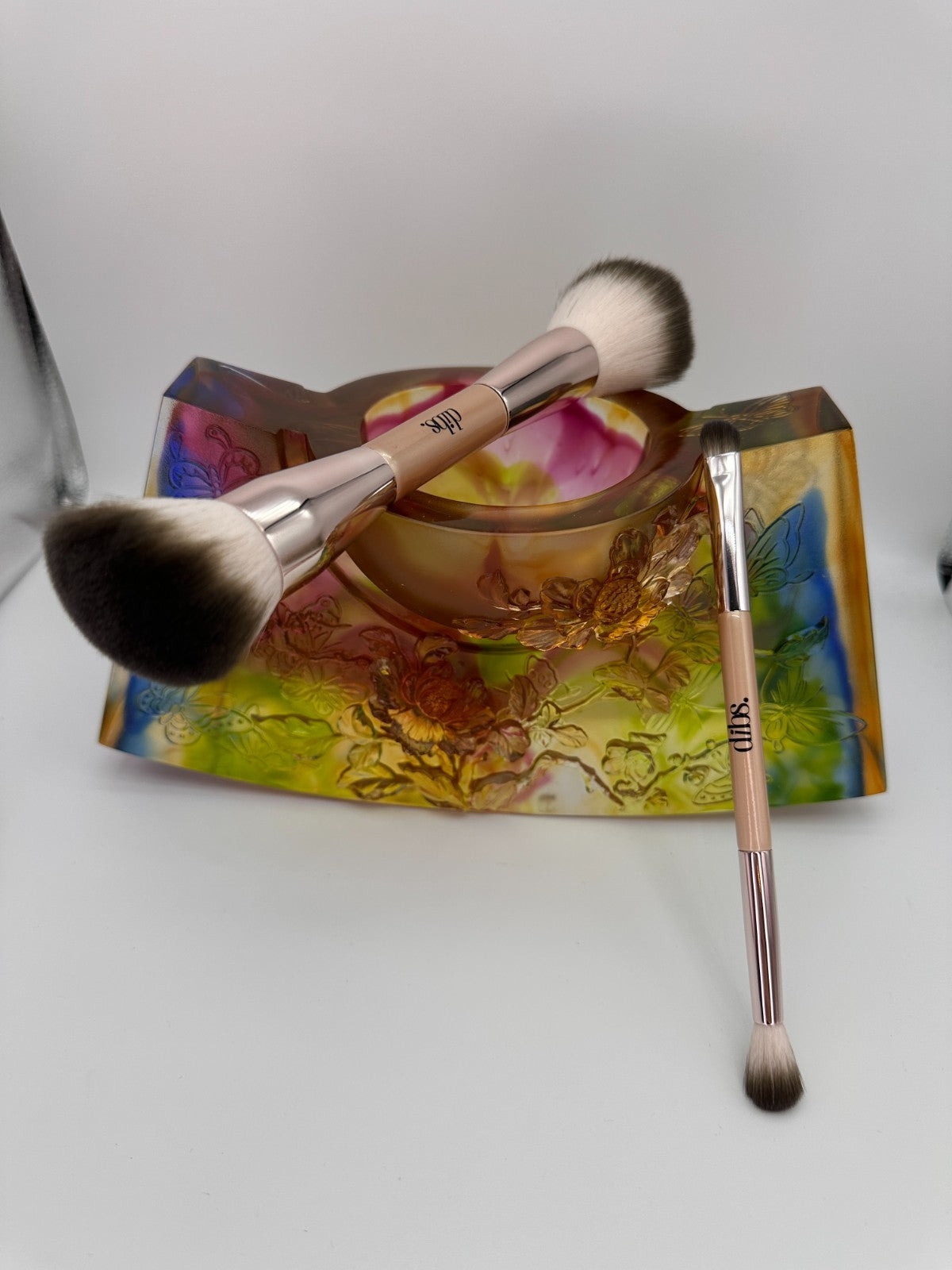 Double-Ended Face and Eye Makeup Brush Set - Professional 2-Piece Bundle