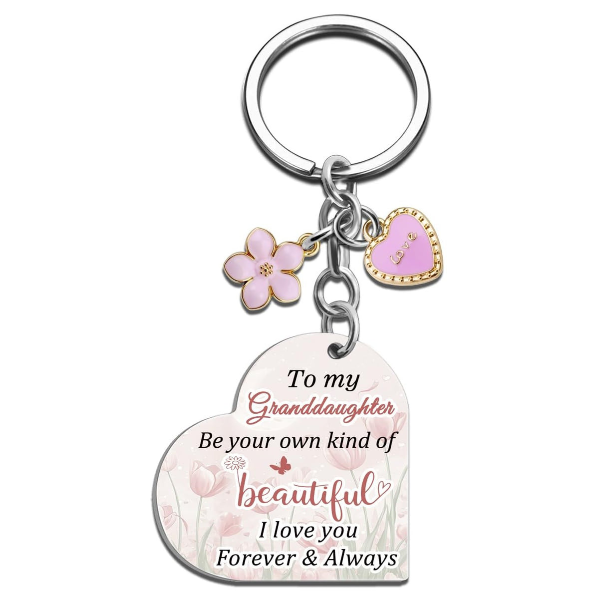 Cute Granddaughter Keychain from Grandma - Personalized Gift, Pink, Lightweight Stainless Steel
