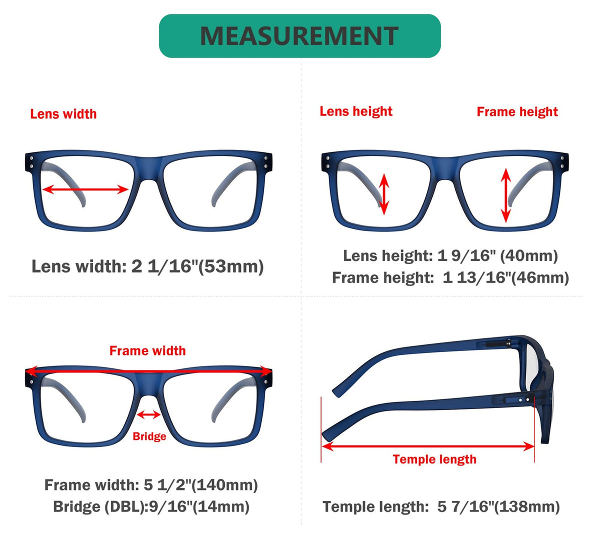 Oversized Square Reading Glasses +1.50 5-Pack Mix Color for Men & Women