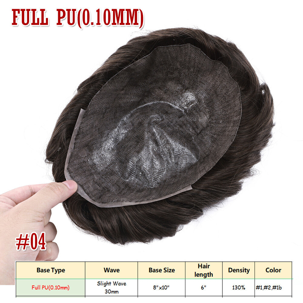 Men's Hair Replacement System Toupee Human Hair Skin V Loop - Natural-Looking Hairpiece