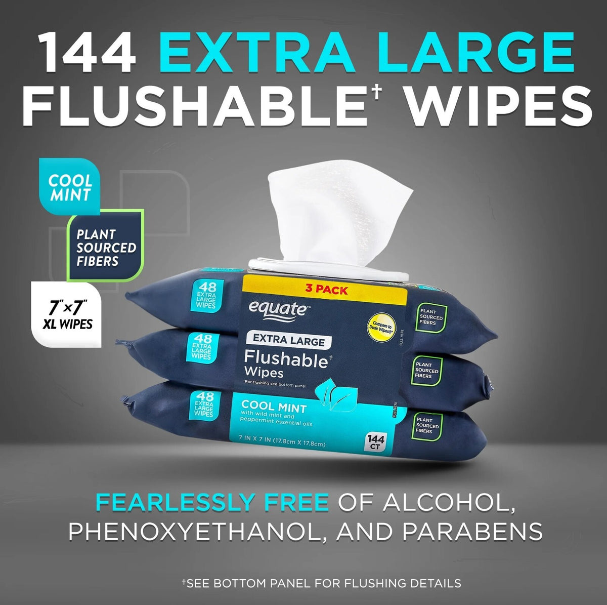 Extra Large Flushable Wet Wipes with Mint Scent - 144 Pack