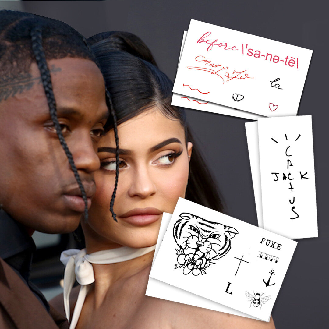 Kylie and Travis Couple Temporary Tattoos - Realistic, Life-Sized, Skin Safe Halloween Costume Accessory