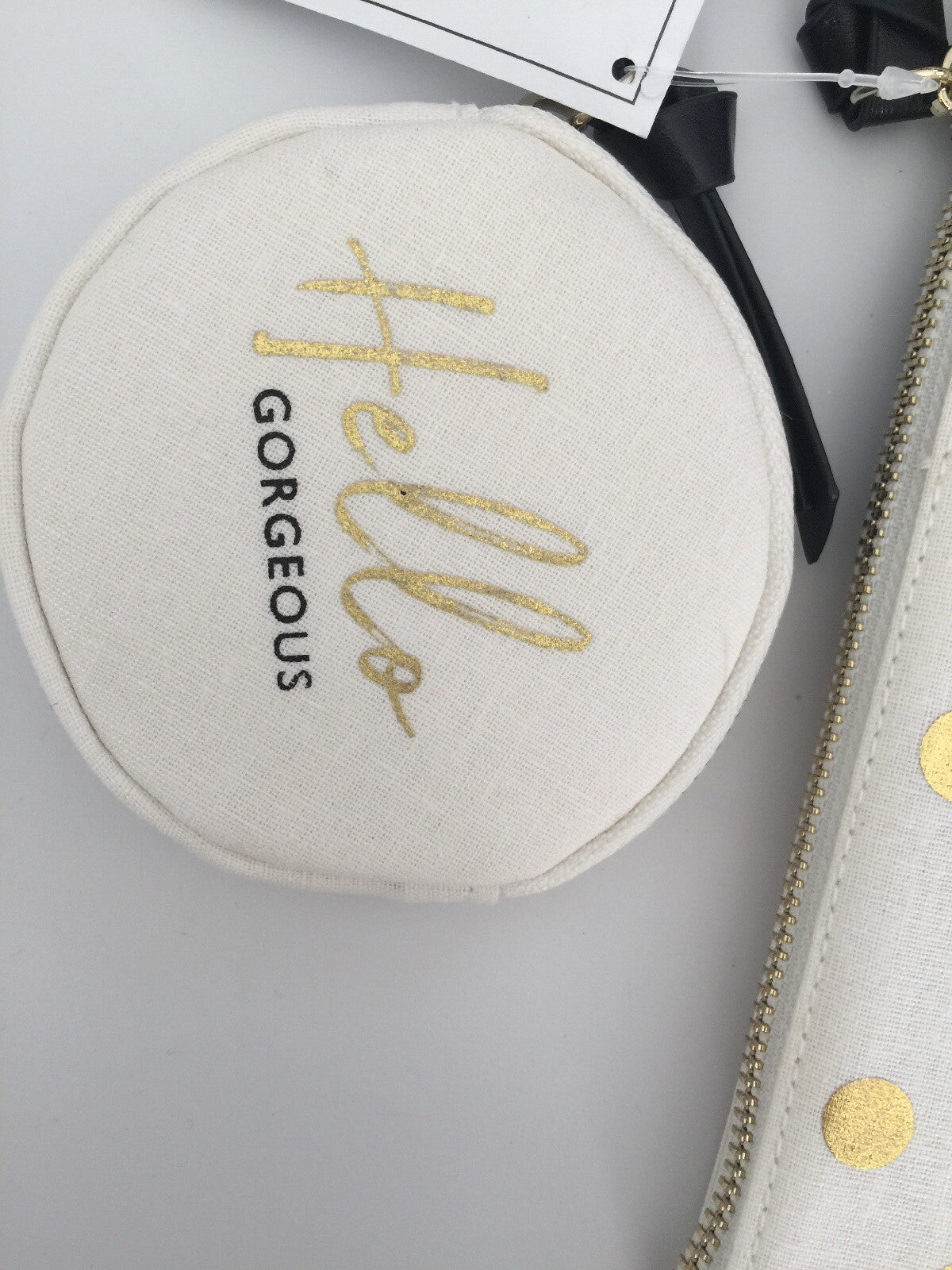 Gold Polka Dot Canvas Cosmetic Pouch Set - 2 Pieces Travel & Makeup Bag