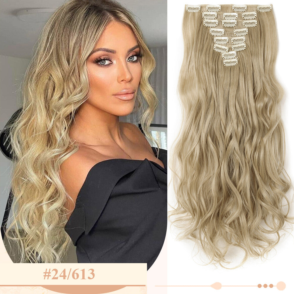 Clip-In Hair Extensions Full Head Ombre Highlight Synthetic Thick Hair 8-24 Inches