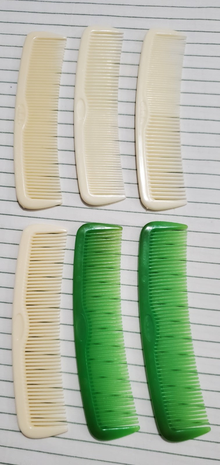 Vintage Tip Top Unbreakable Hair Comb Set - 6 Beige & Green 5-inch Combs