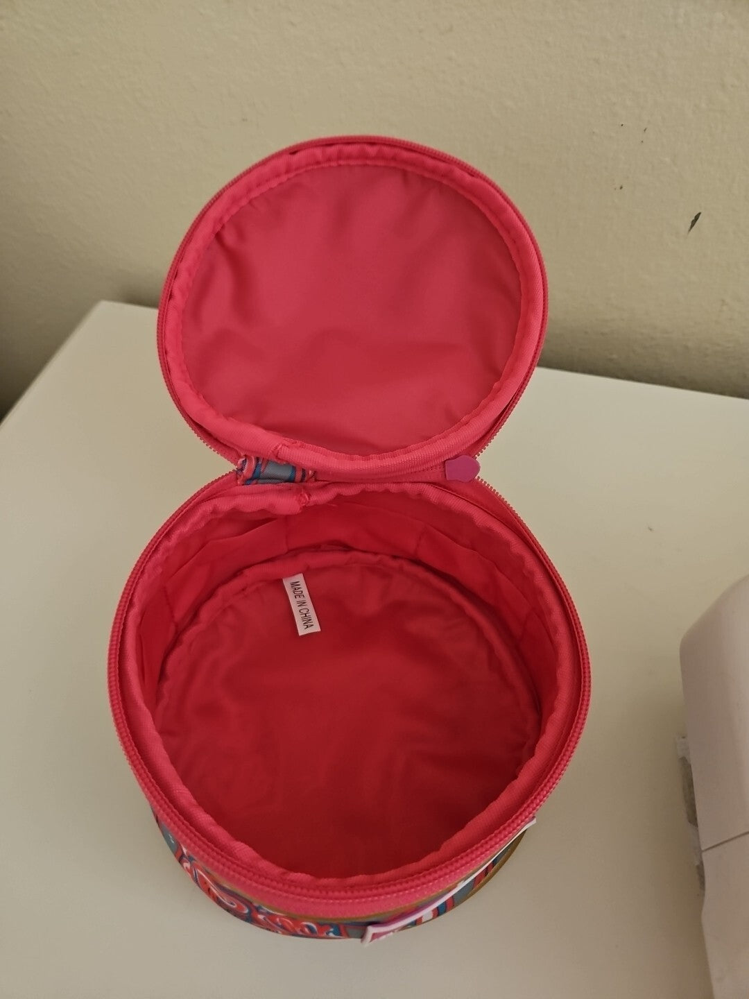 Pink and Gold Cosmetic Bag with Zipper - Round Travel Organizer