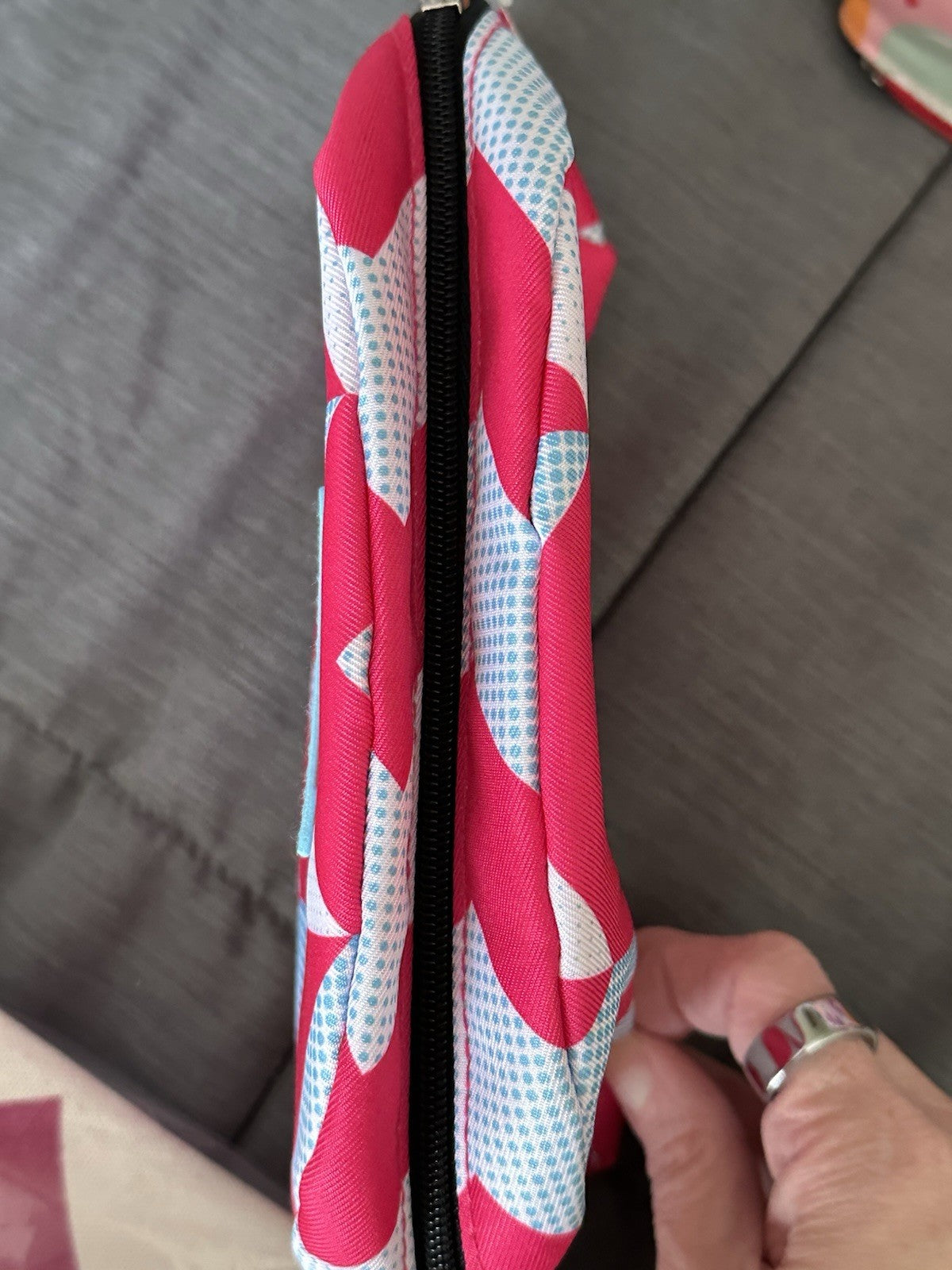Pink and Blue Chevron Makeup Bag - Cosmetic Organizer with Tag